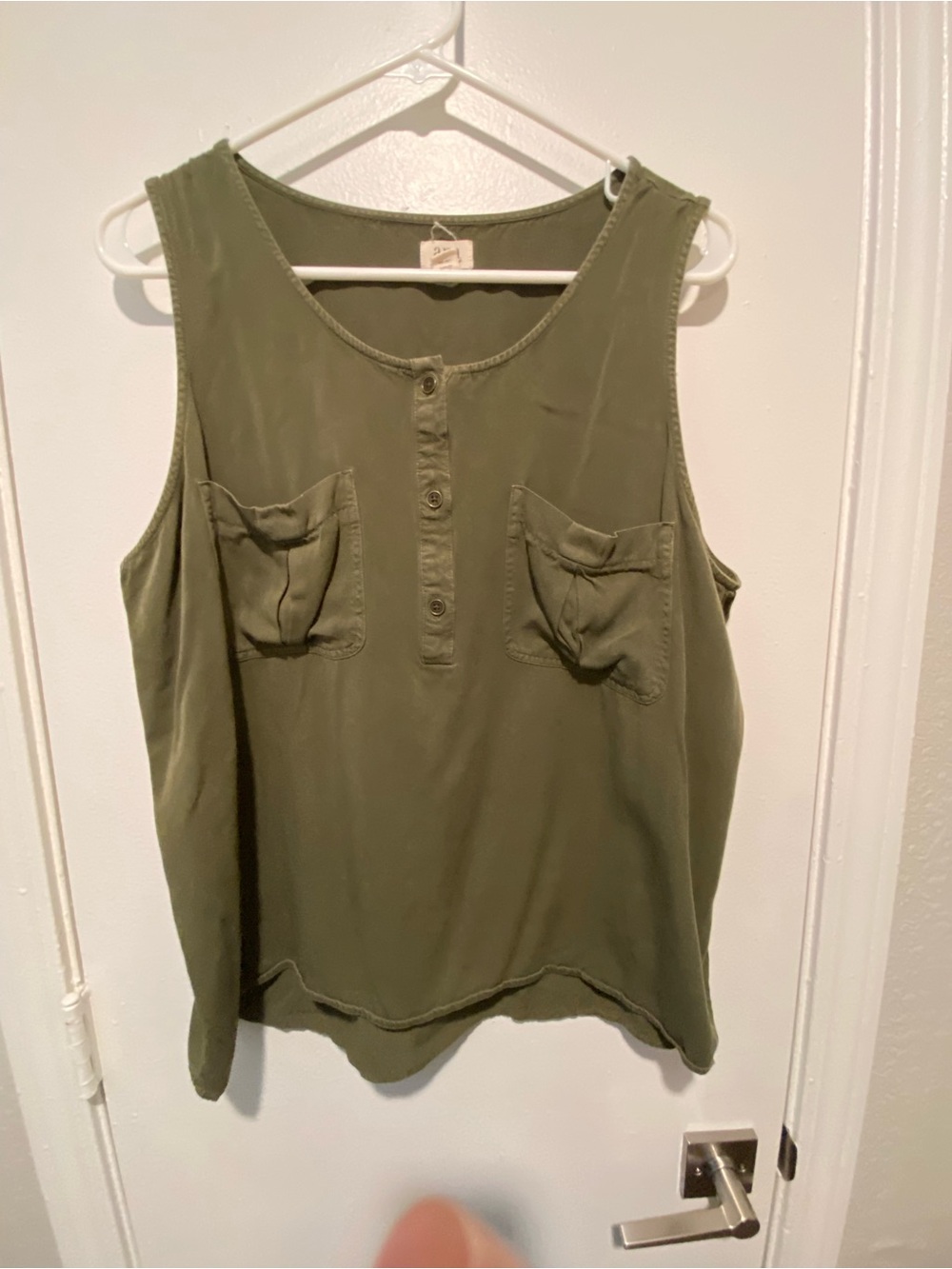 a.n.a Olive Green Henley Pocket Tank Top